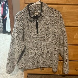 pink sherpa crew neck half zip